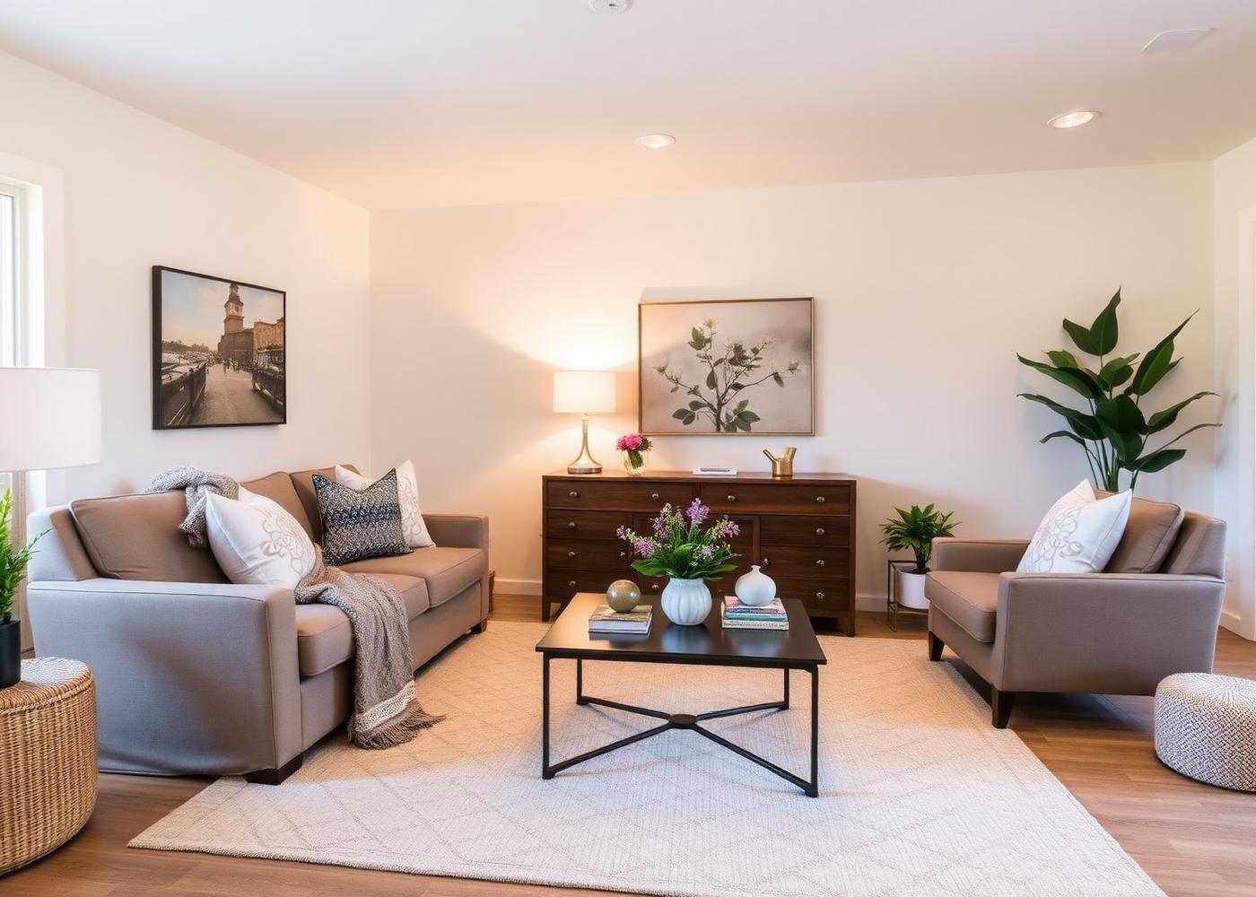 Woonkamer voor en na styling — na